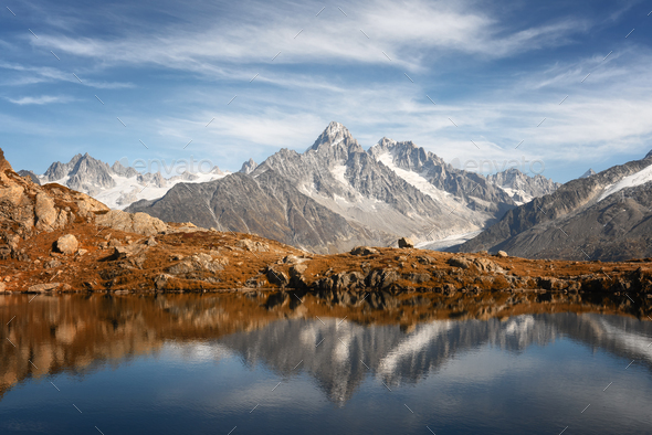 Lac de Chesery lake in France Alps - Stock Photo - Images