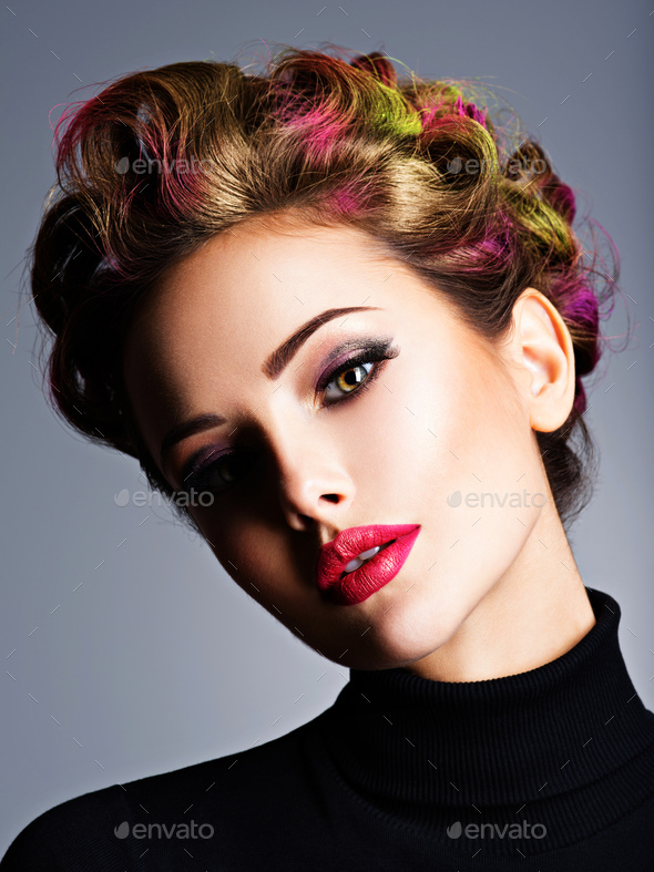 Beautiful sexy woman with a red lips - Stock Photo - Images