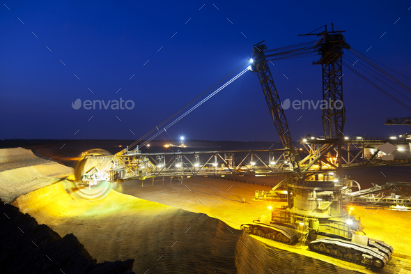 Large Bucket-Wheel Excavator At Night - Stock Photo - Images