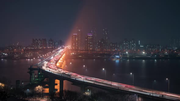 Seoul, Korea,  Cheongdam Bridge at Night in Seoul