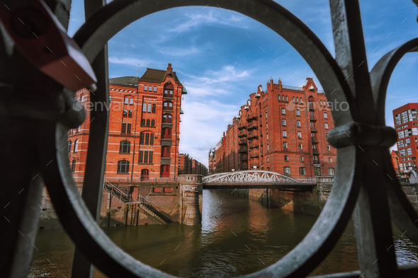 Speicherstadt warehouse district in Hamburg, Germany, Europe. Old brick buildings and channel of - Stock Photo - Images