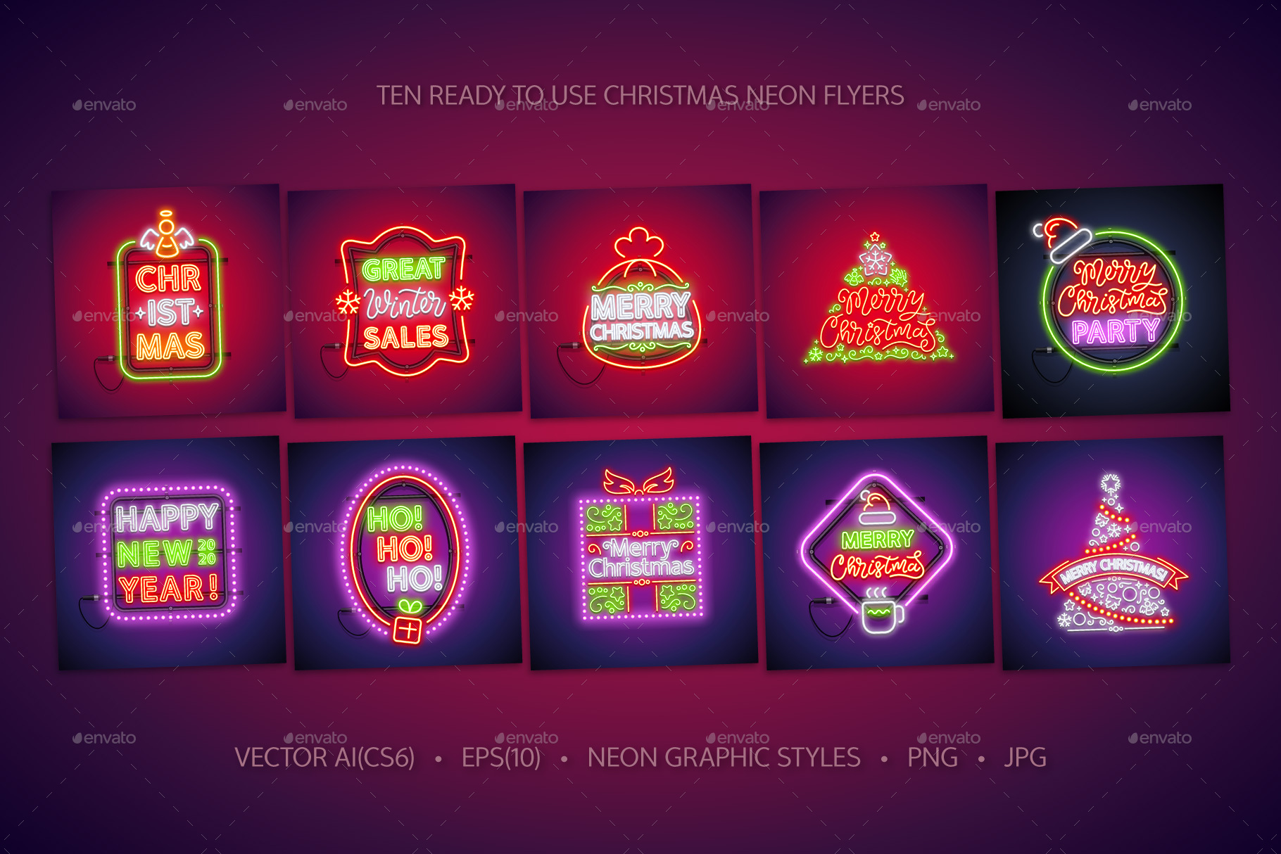 Christmas Neon Signs Set by Voysla | GraphicRiver