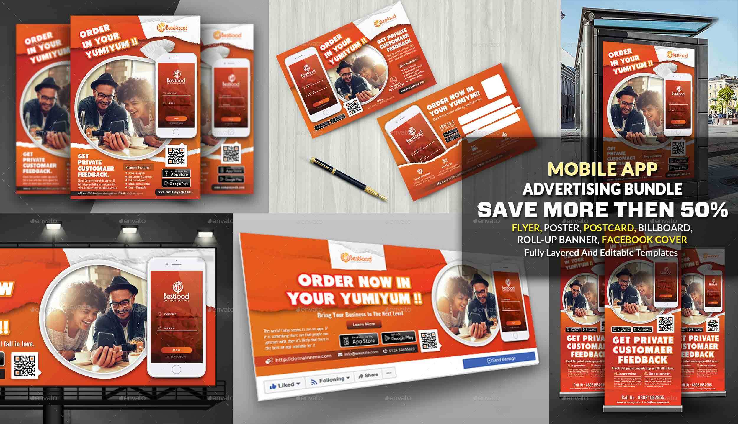 Mobile App Advertising Bundle, Print Templates GraphicRiver
