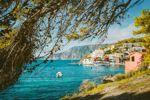 Turquoise Bay in Mediterranean Sea with Colorful Houses in Assos