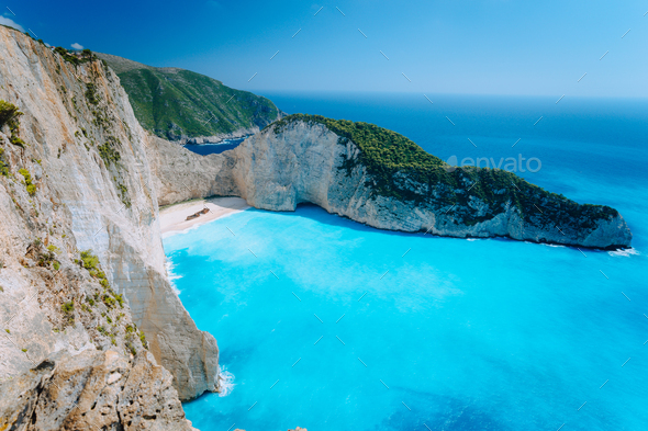 Navagio beach Zakynthos. Shipwreck bay with turquoise water and white sand beach. Famous marvel - Stock Photo - Images