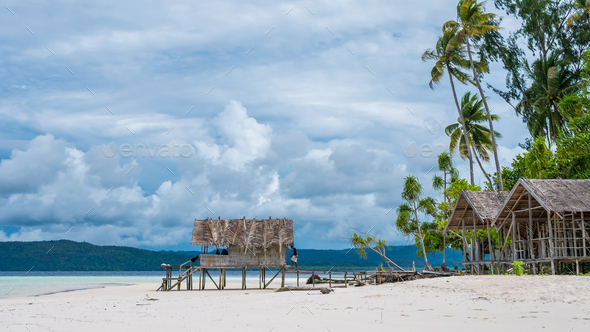 Water Hut of Homestay on Kri Island. Raja Ampat, Indonesia, West Papua - Stock Photo - Images