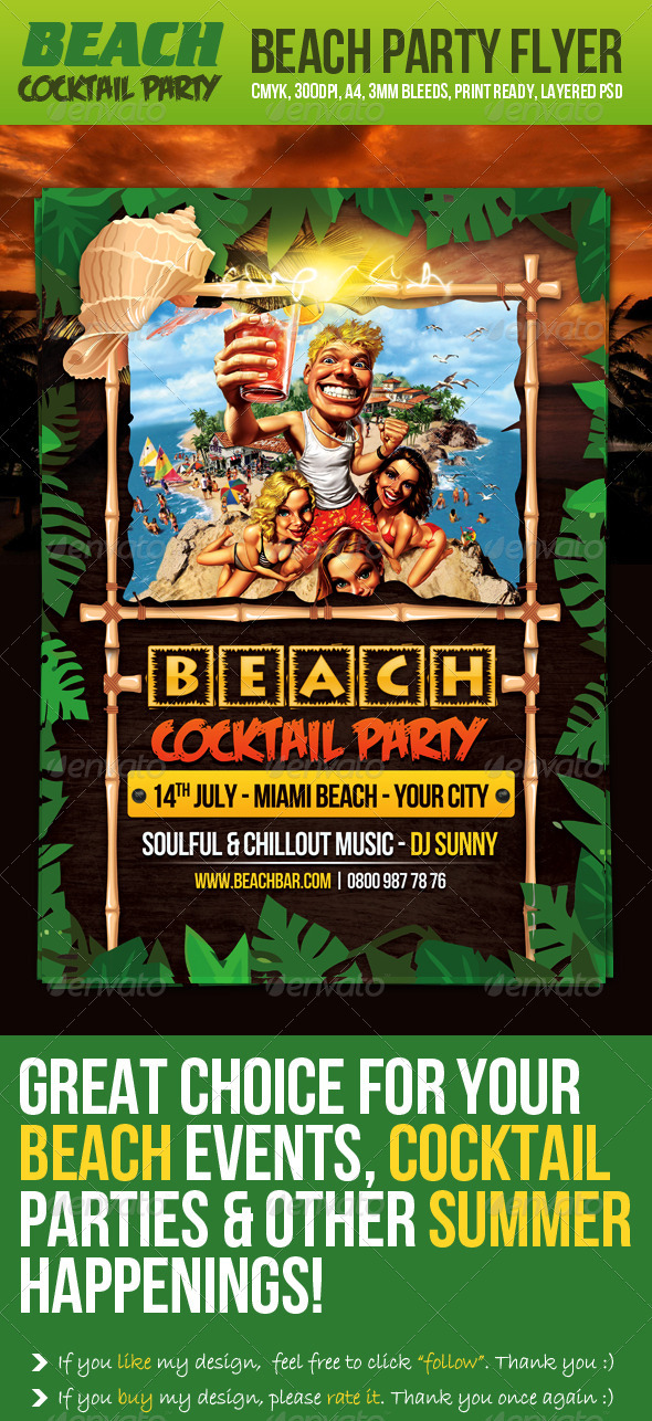 Beach Cocktail Party Flyer - Flyers Print Templates