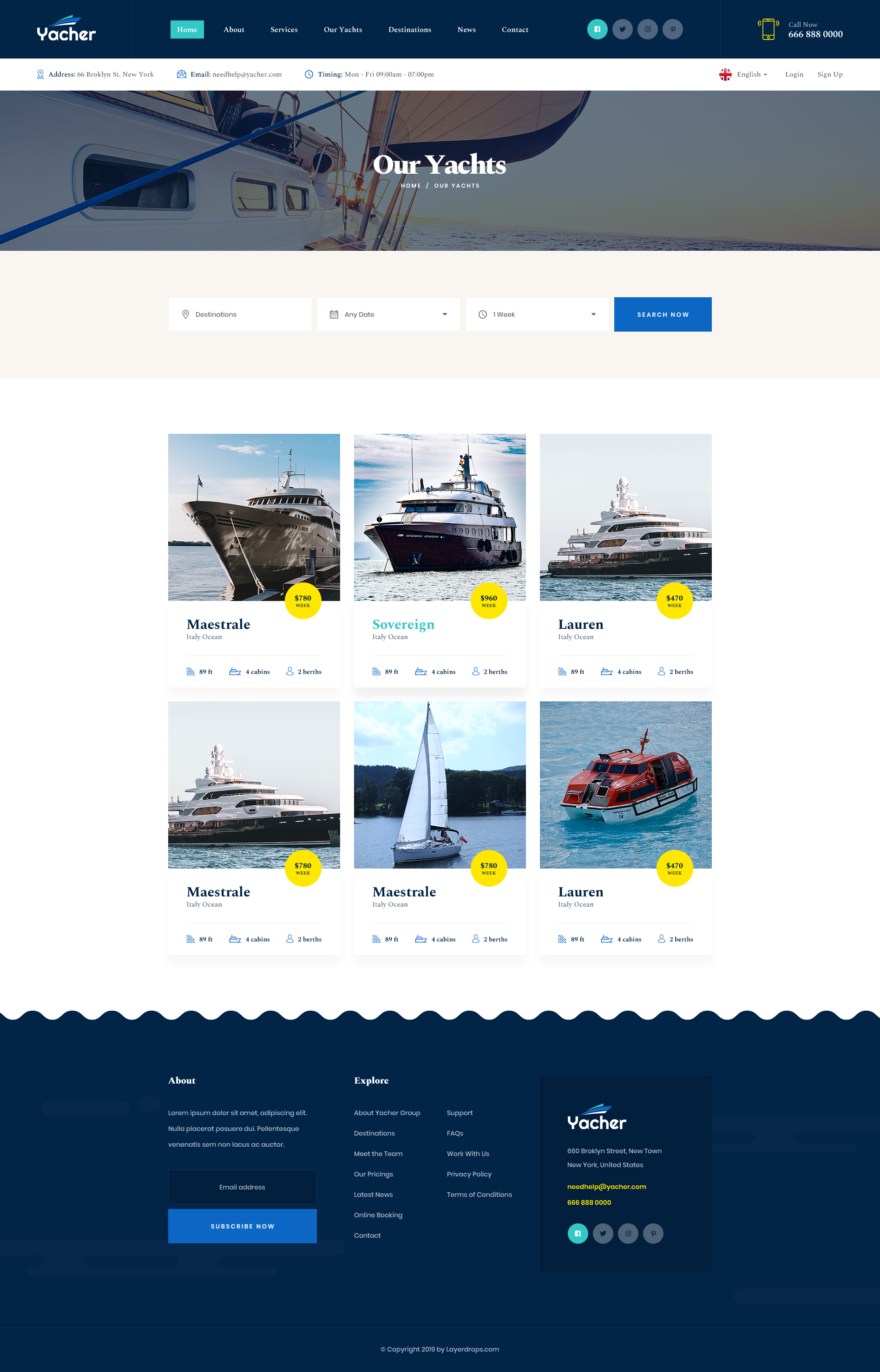 Yacher - Boat & Yacht Charter Services PSD Template by Layerdrops ...