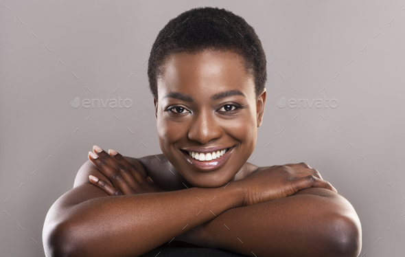 Beautiful Nude Black Woman With Flawless Skin And Charming Smile Stock Photo By Prostock Studio