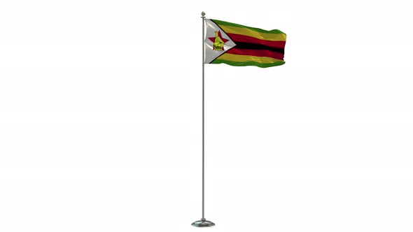 Zimbabwe   loop 3D Illustration Of The Waving Flag On Long  Pole With Alpha
