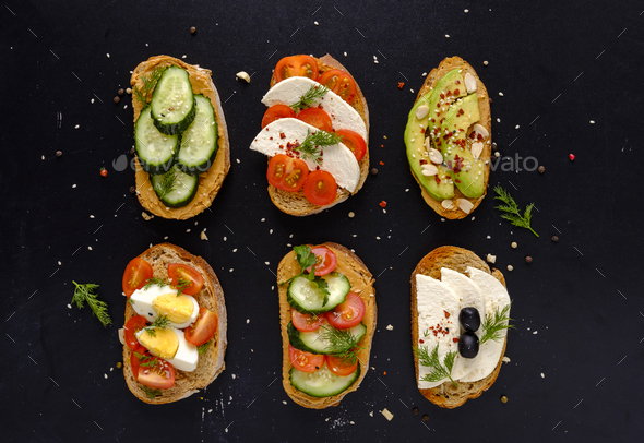 Set of fresh sandwiches snacks - Stock Photo - Images