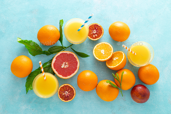 Orange juice, freshly squeezed juice, vitamin C concept