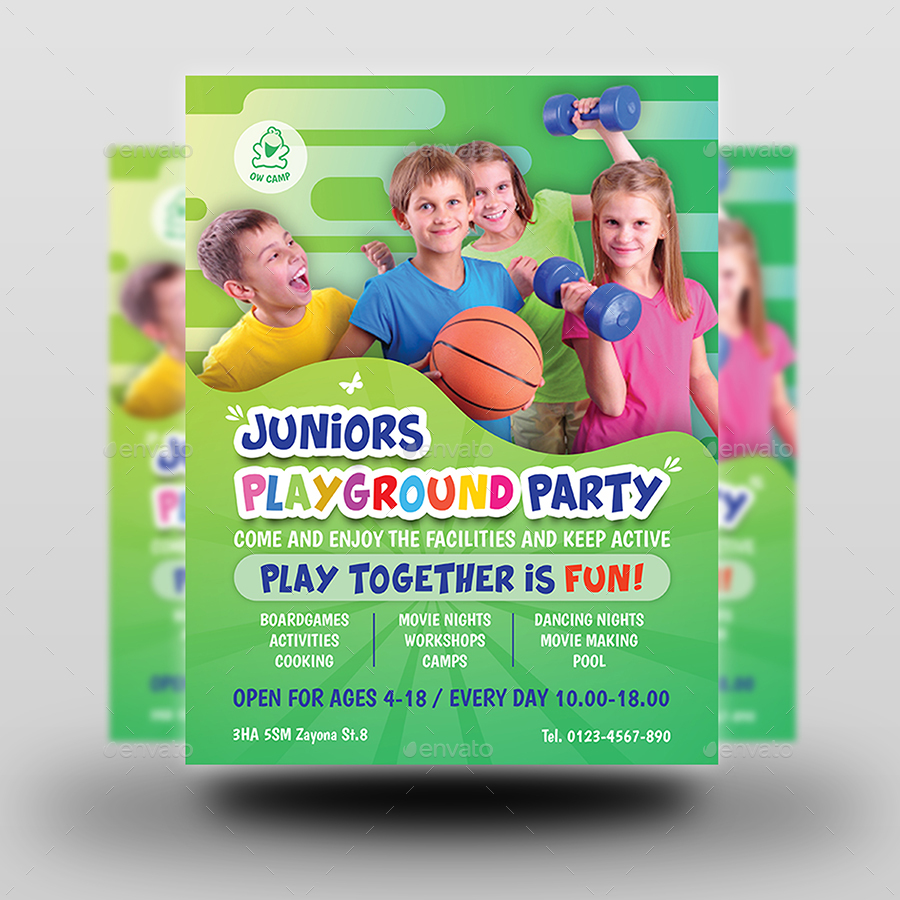Playground Party Flyer Template, Print Templates GraphicRiver