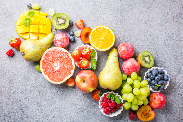 Fresh assorted fruits and berries - Stock Photo - Images