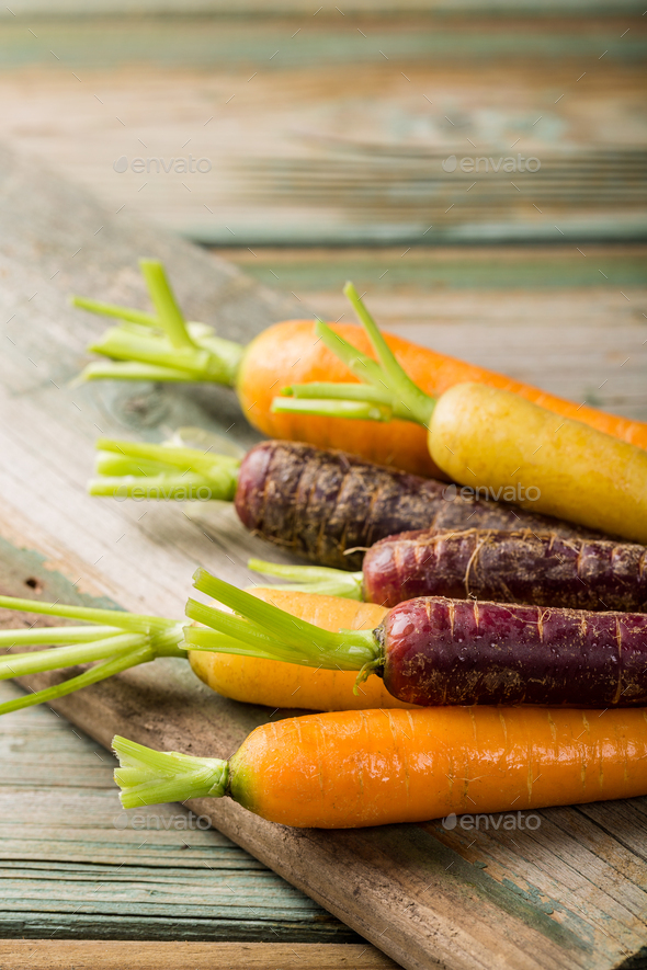 Fresh raw colorful carrots roots - Stock Photo - Images