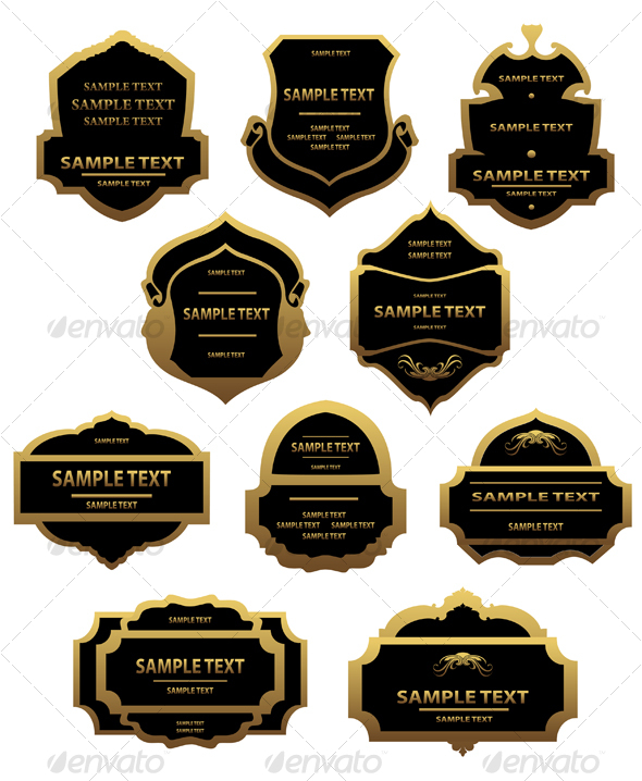 Set of golden labels and frames - Decorative Vectors