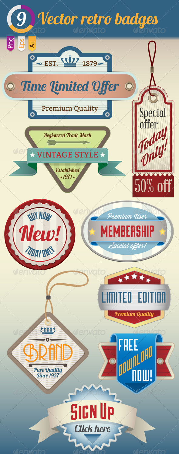 Retro Vintage Badges set - Web Elements Vectors