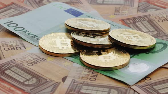 Rotate Bitcoins on Euro Banknotes