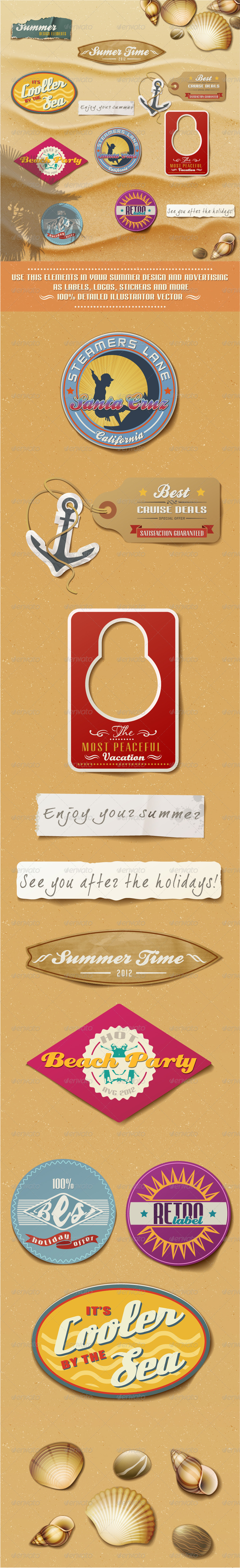 Summer Design Elements On Sand Background. - Seasons/Holidays Conceptual