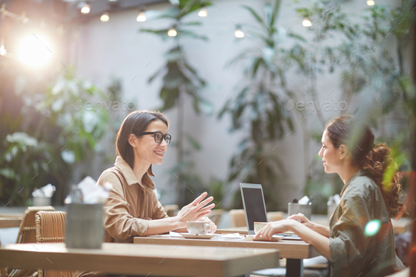 Contemporary Women Enjoying Lunch in Cafe - Stock Photo - Images