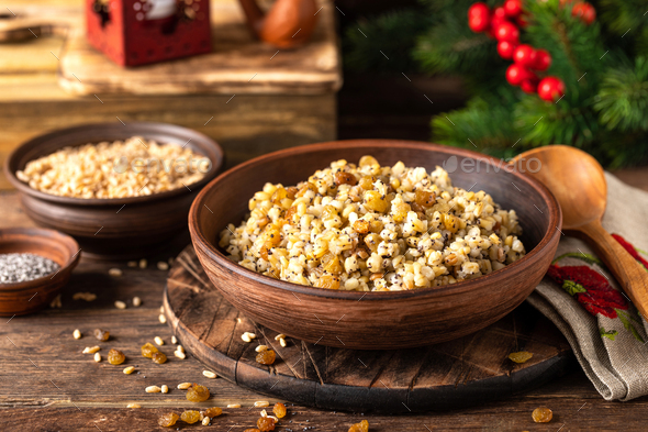 Kutia. Traditional ukrainian Christmas ceremonial grain dish with honey ...