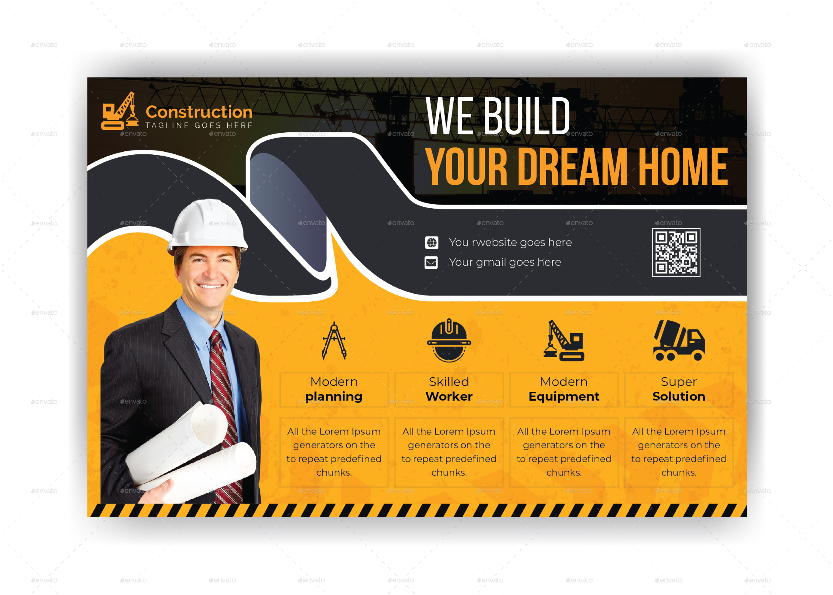 Construction Postcard Template, Print Templates | GraphicRiver