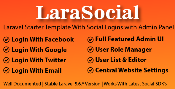 LaraSocial – Laravel Social Logins With User Role + Admin Panel