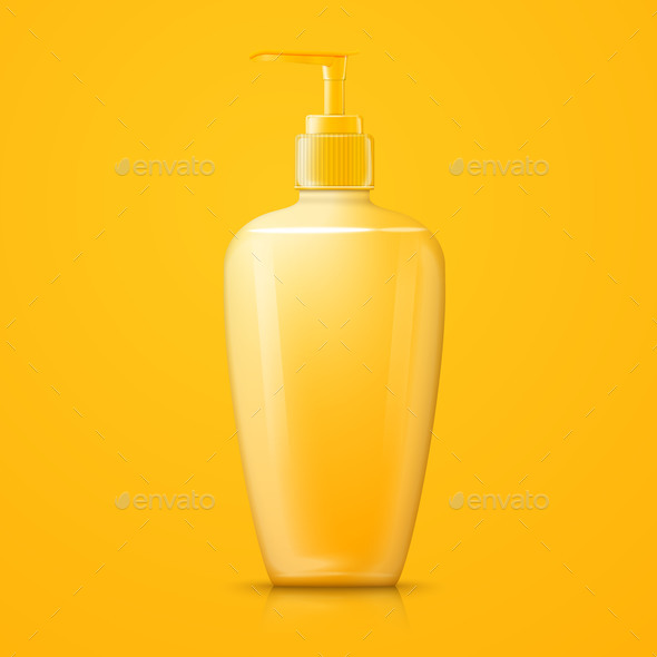 Download Vector Yellow Shampoo Pump Bottle With Reflection By Tashal Graphicriver PSD Mockup Templates