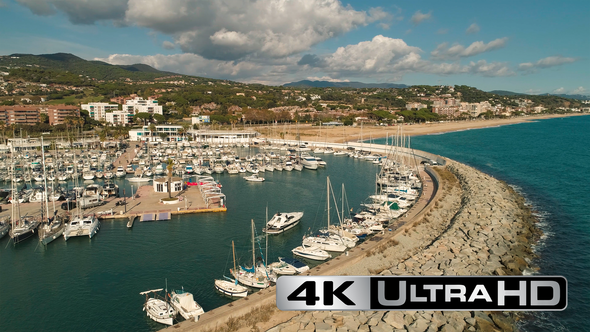 Aerial View of Boats in Port Balis, Sant Vicenc de Montalt, Catalunya,Spain