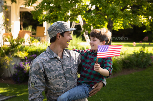 Soldier with son - Stock Photo - Images