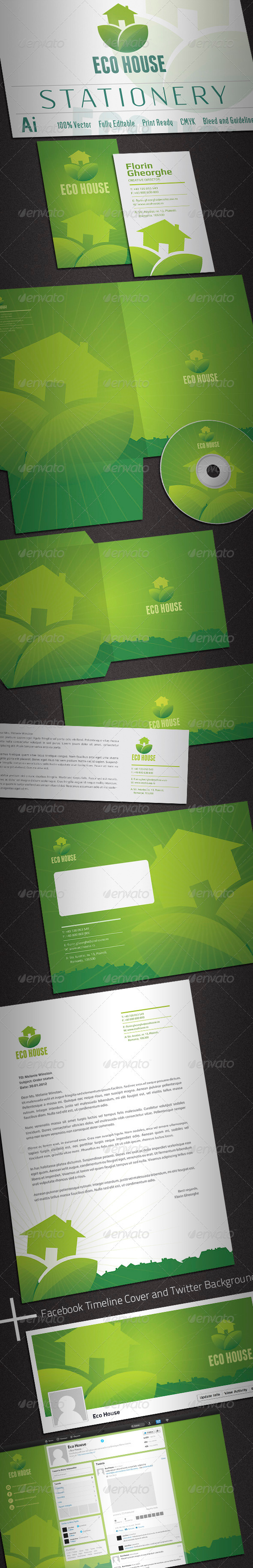 Eco House Stationery - Stationery Print Templates