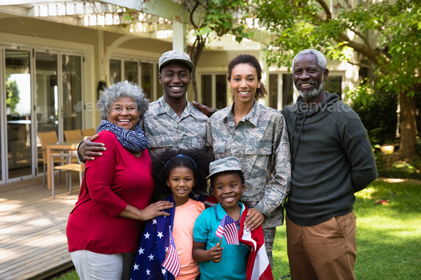 Portrait of soldier with family - Stock Photo - Images