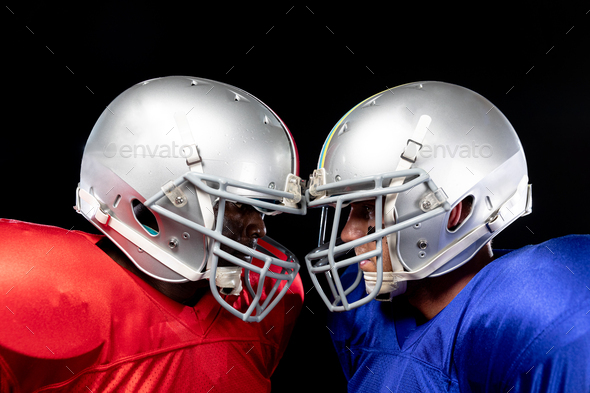 Two American football players head to head - Stock Photo - Images