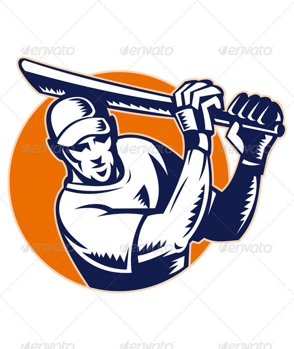 Cricket Player Batsman Batting Retro Style - People Characters