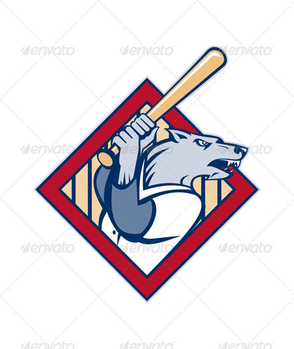 Wolf Wild Dog Baseball Player batting