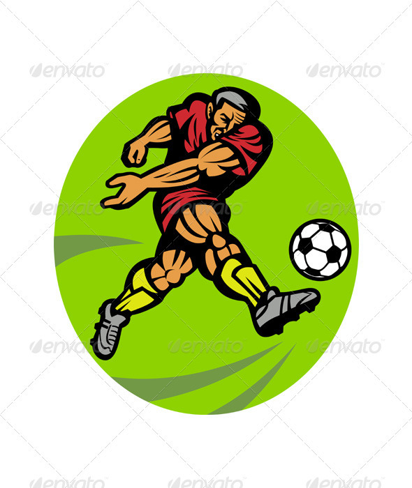 Soccer Player Running Kicking Ball - People Characters