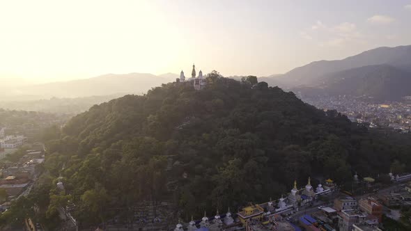 Flying over Kathmandu towards Swayambhunath Stupa alt