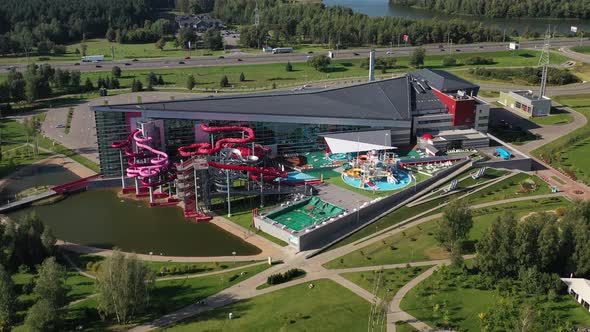 Top View of the Water Park in Zhdanovichi and the Ring Road in Minsk alt