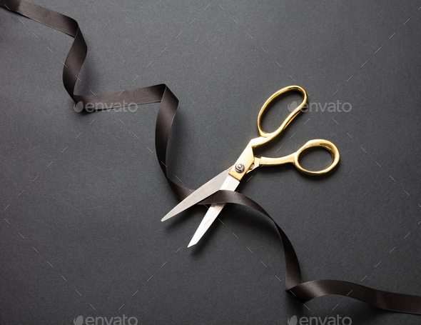 Ribbon and Scissors on Color Background Stock Photo - Image of