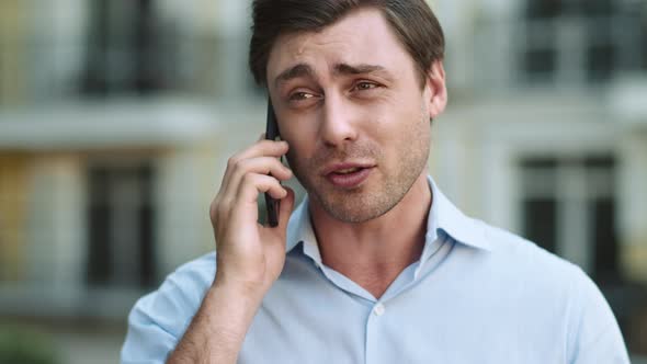 Portrait Serious Man Having Phone Talk. Angry Businessman Talking on ...