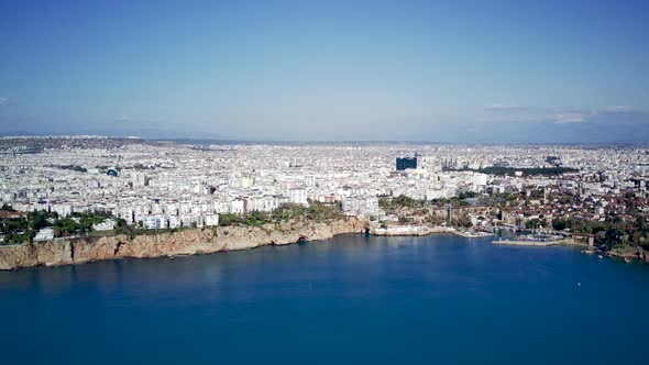 Aerial drone photograph of Antalya bay in Antalya city. alt