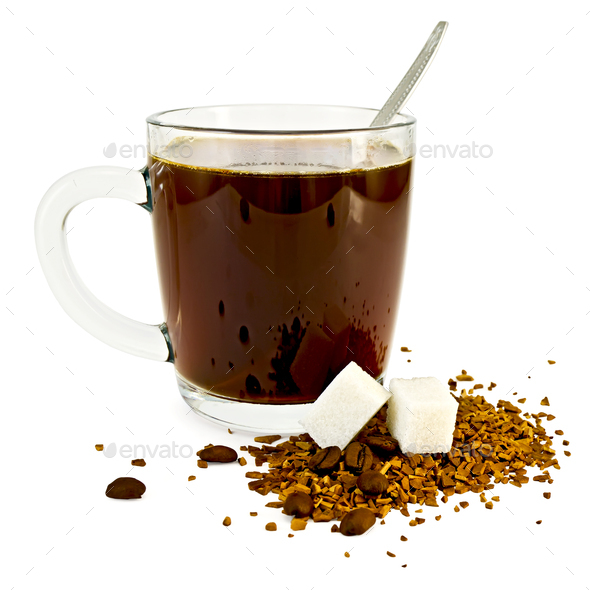 Coffee in a glass mug with sugar - Stock Photo - Images