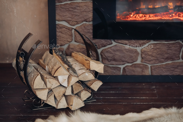 Pile Of Logs Next To The Fireplace Stock Photo By Studiolucky