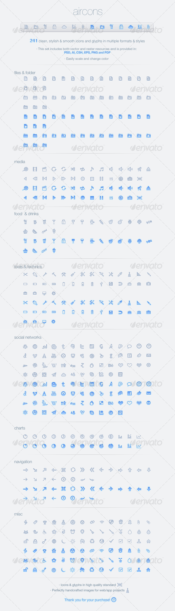 Aircons - 241 glyphs in PSD/CSH and more - Web Icons