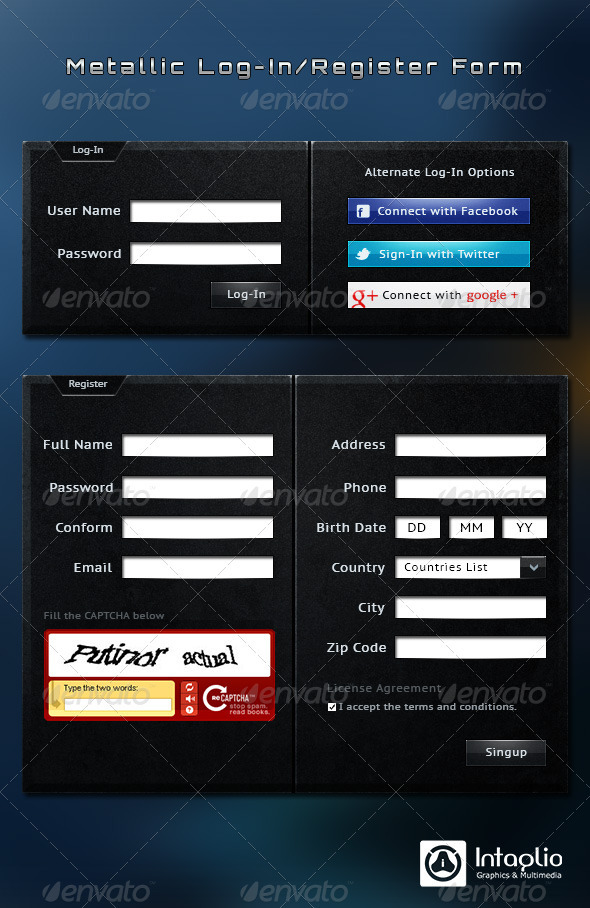 Metallic Log-In / Registration Form - Forms Web Elements