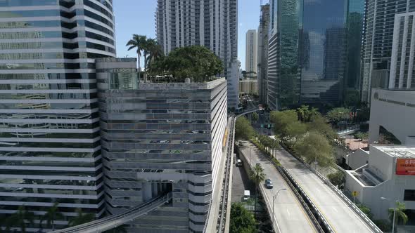 Aerial view of streets and metro mover bridges, Miami alt