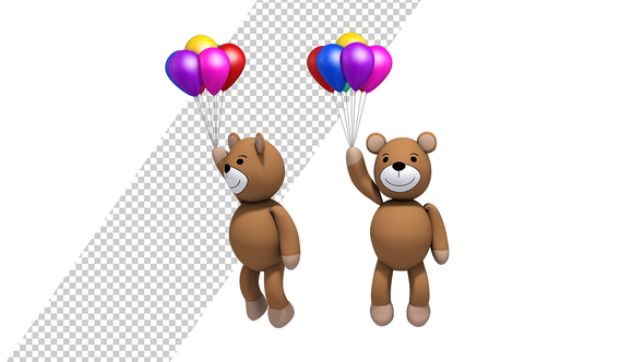 Teddy Bear Flying With Balloons - Baby Shower Concept (2-Pack)