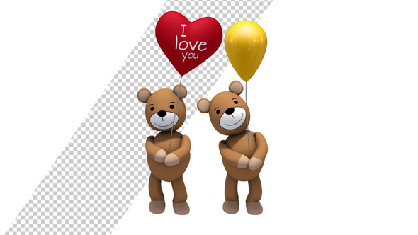 Teddy Bear Holding Red Love Heart Balloon (2-Pack)