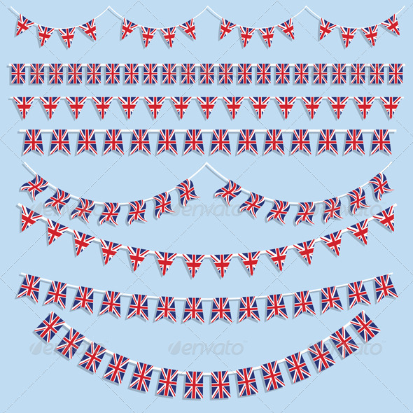Union Jack flags and bunting - Objects Vectors