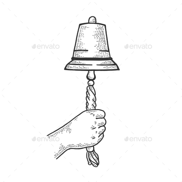 Hand Ring in Ship Bell Sketch Vector Illustration, Vectors